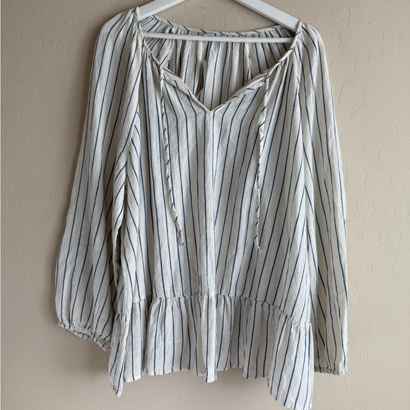 Old Navy White Crepe Peplum Hem Swing Blouse Puff Sleeves XXL - Picture 4 of 7